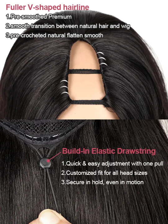 Rent - Brazilian Kinky Curly Drawstring V Part Glueless Natural Black Classic 12A Virgin Human Hair Wig