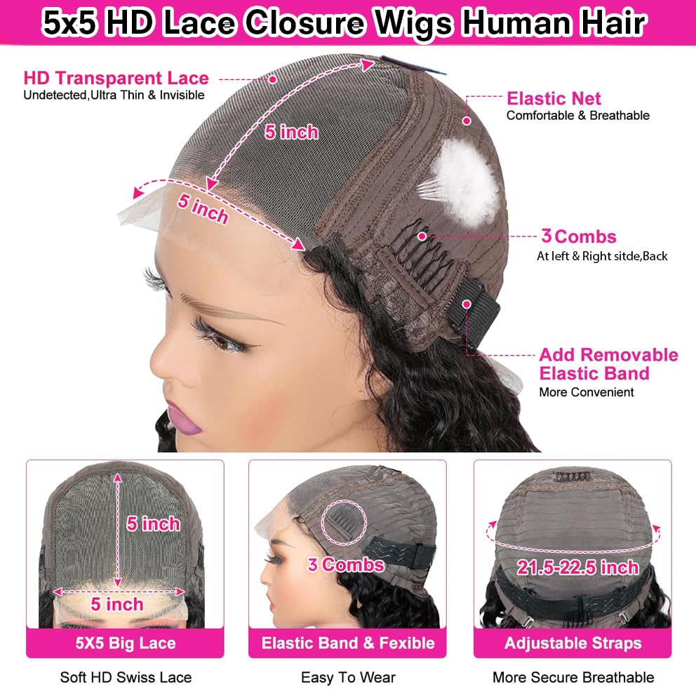 Rent - Brazilian Loose Wave 5x5 Closure Natural Black Classic 12A Virgin Human Hair Wig