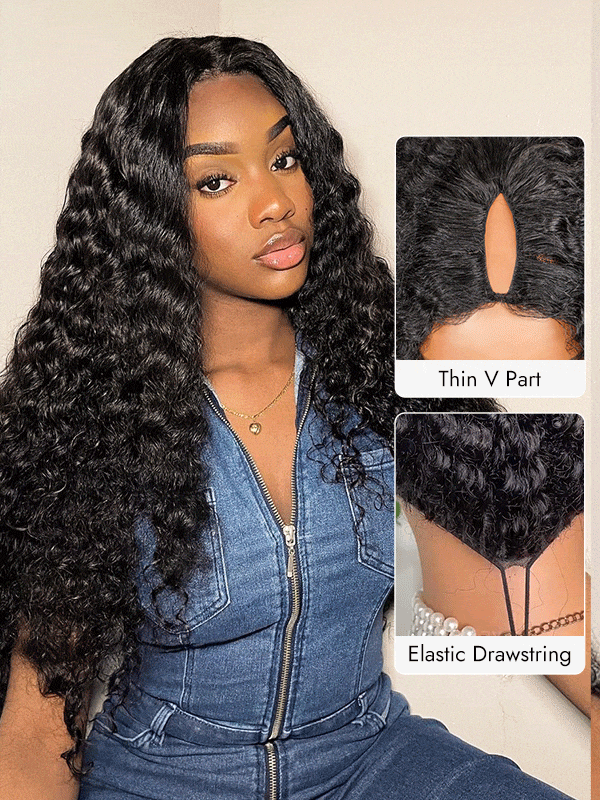 Rent - Brazilian Water Wave V Part Natural Black Premium 14A Virgin Human Hair Wig