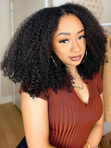 Rent - Brazilian Kinky Curly 13x4 Lace Front Natural Black Classic 12A Virgin Human Hair Wig