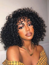 Brazilian Curly Glueless Natural Black Premium 14A Virgin Human Hair Wig