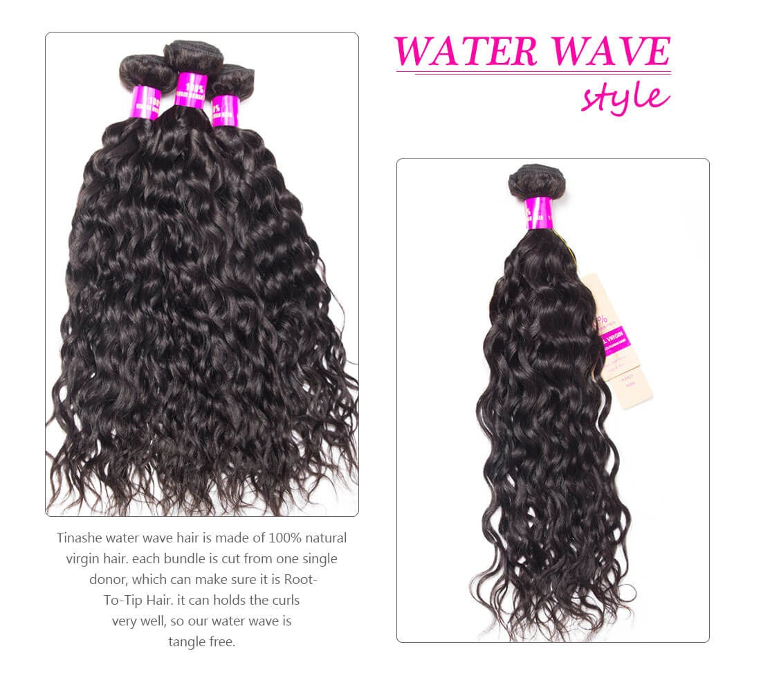 Peruvian Water Wave Human Hair Weave Natural Black 4 Bundles with 5x5 Lace Closure Grade 15A