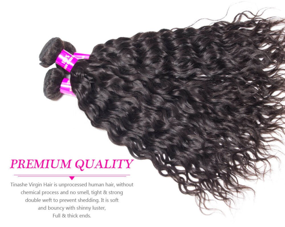 Peruvian Water Wave Human Hair Weave Natural Black 4 Bundles with 5x5 Lace Closure Grade 15A