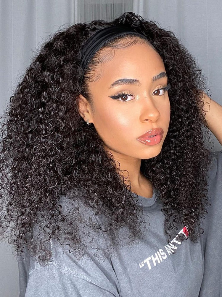 Brazilian Curly Headband Natural Black Classic 12A Virgin Human Hair Wig