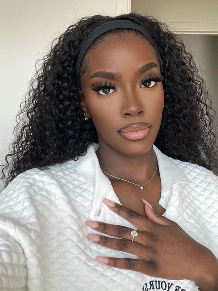 Brazilian Curly Headband Natural Black Classic 12A Virgin Human Hair Wig