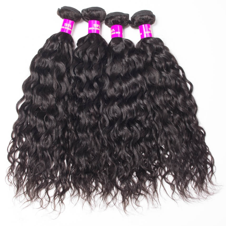 Peruvian Water Wave Human Hair Weave Natural Black 4 Bundles with 5x5 Lace Closure Grade 15A