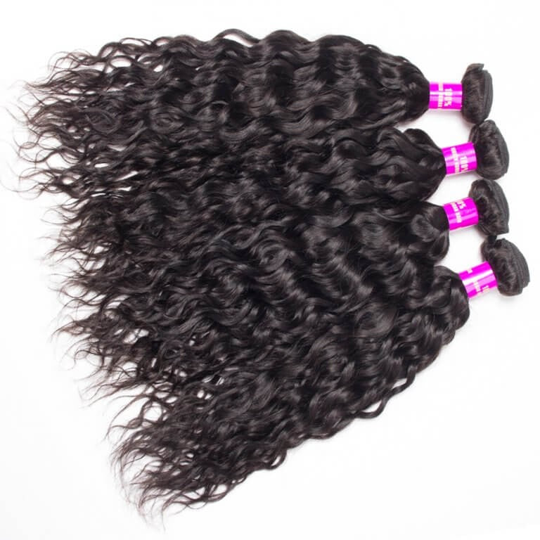 Peruvian Water Wave Human Hair Weave Natural Black 4 Bundles with 5x5 Lace Closure Grade 15A