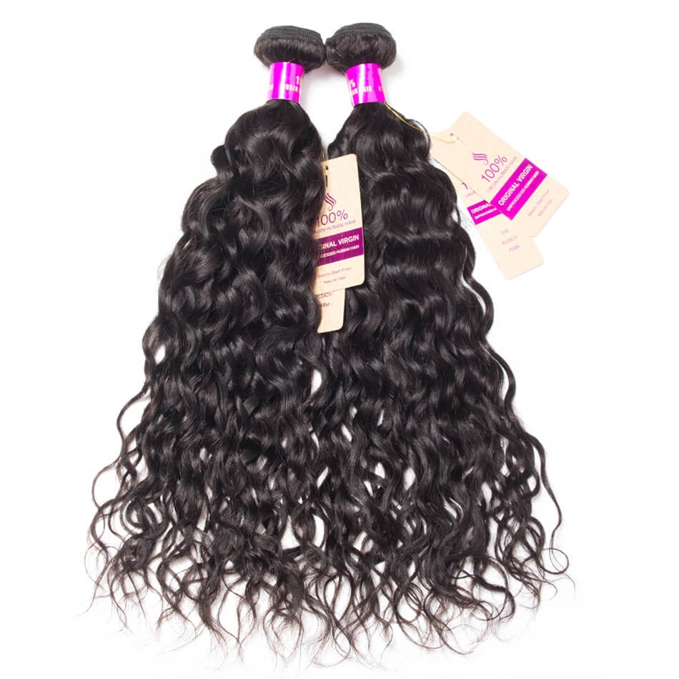 Peruvian Water Wave Human Hair Weave Natural Black 4 Bundles with 5x5 Lace Closure Grade 15A